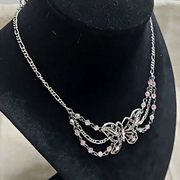 Vintage Y2K  Butterfly Festoon  Necklace Mosaic Tile 3 Piece Crystal Set - Picture 3 of 13